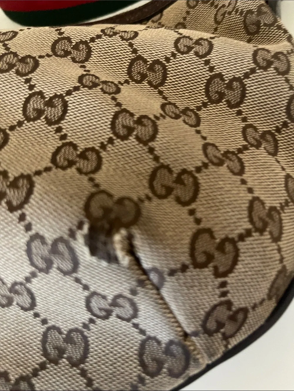 Gucci Beige/Brown GG Canvas Hobo with Green and Red Web Strap